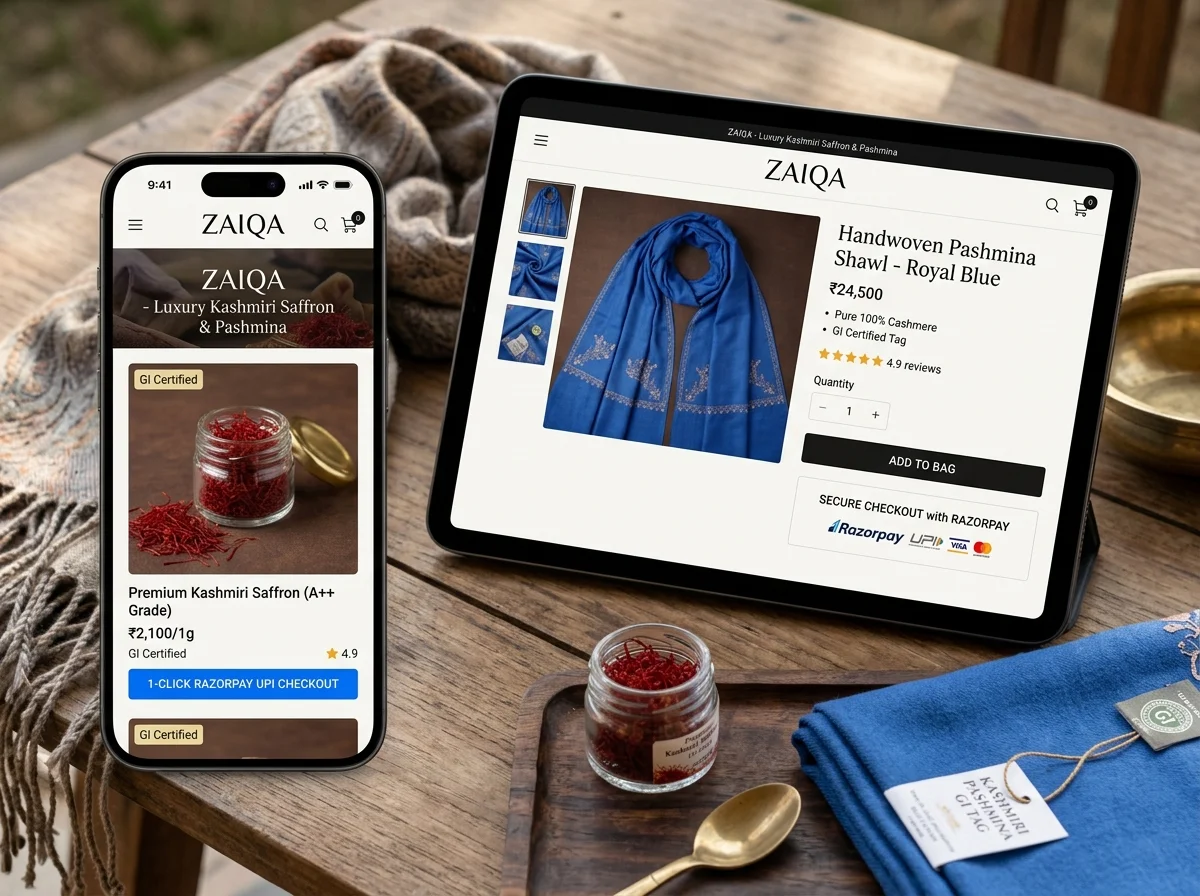 Zaiqa Luxury Kashmiri Saffron & Pashmina E-Commerce Storefront