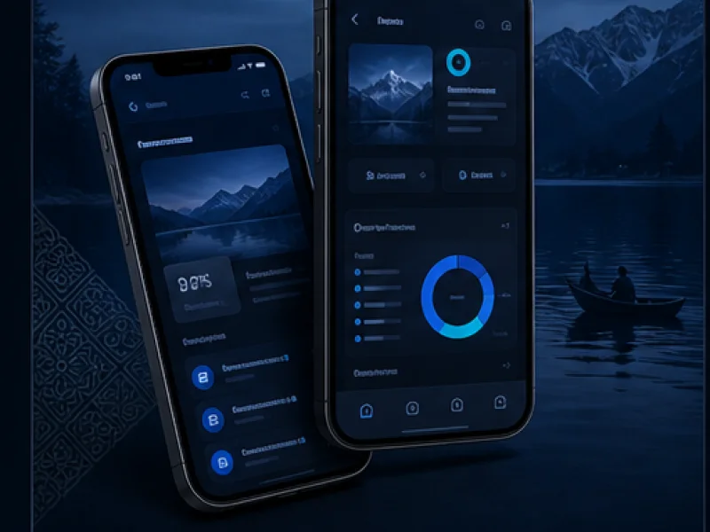 Mobile app interface mockup with Kashmir-inspired background
