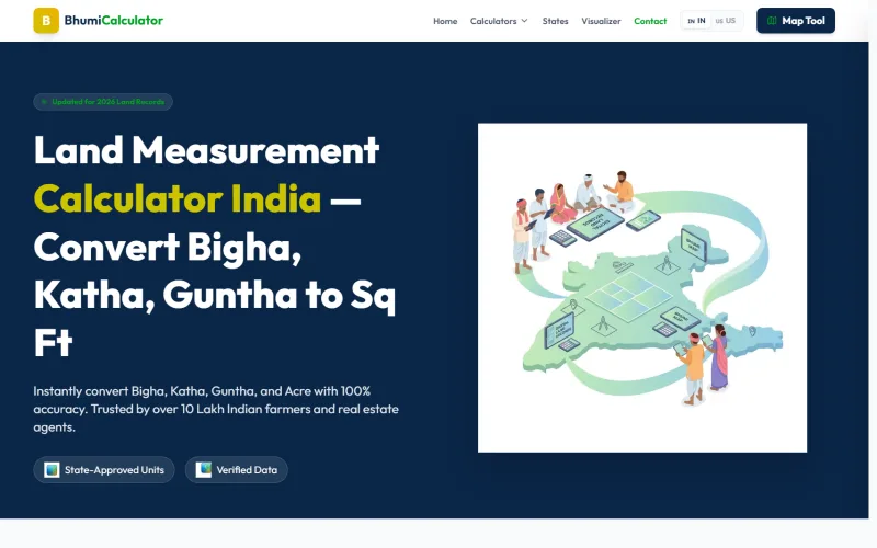 Screenshot of the Bhumi Calculator live website