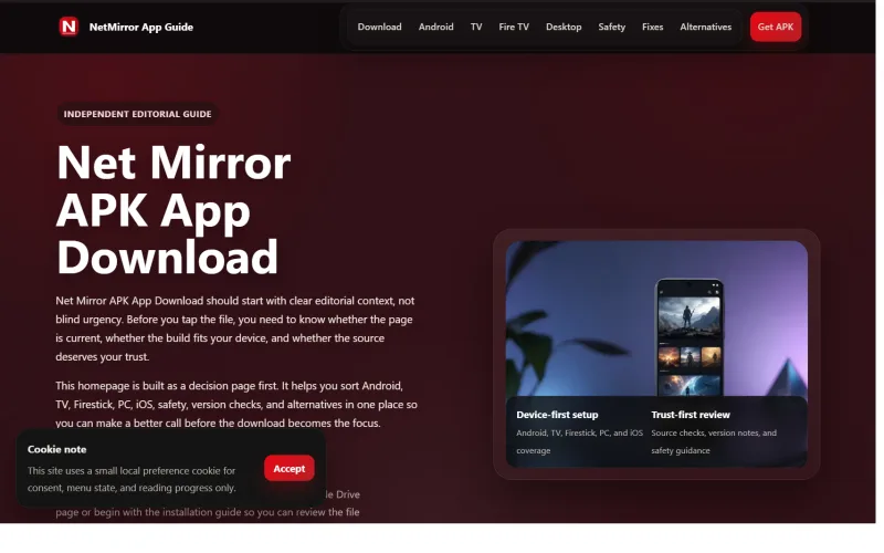 Screenshot of the NetMirror APK live website
