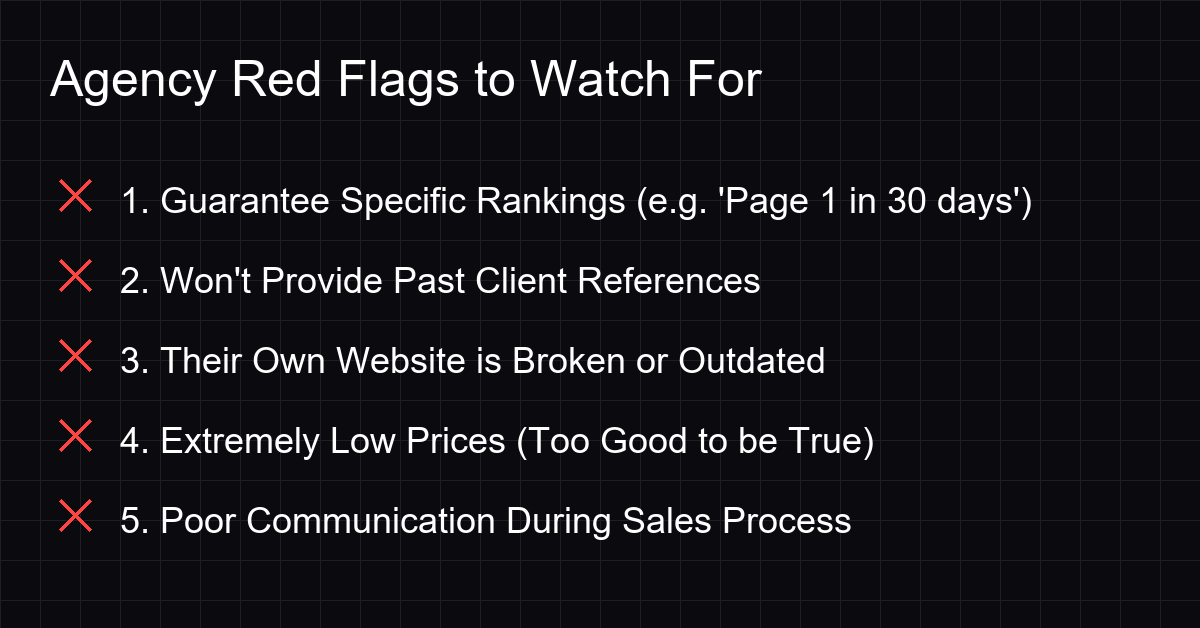 Infographic detailing common red flags when hiring web design agencies