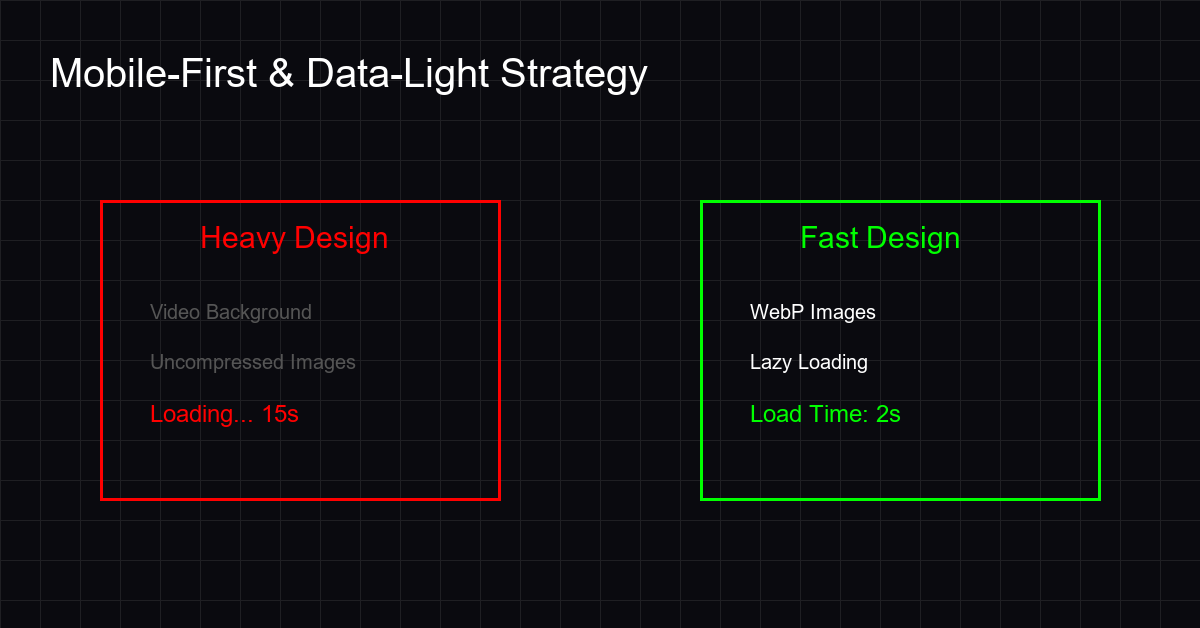 Comparison of heavy vs fast hotel website design for low bandwidth