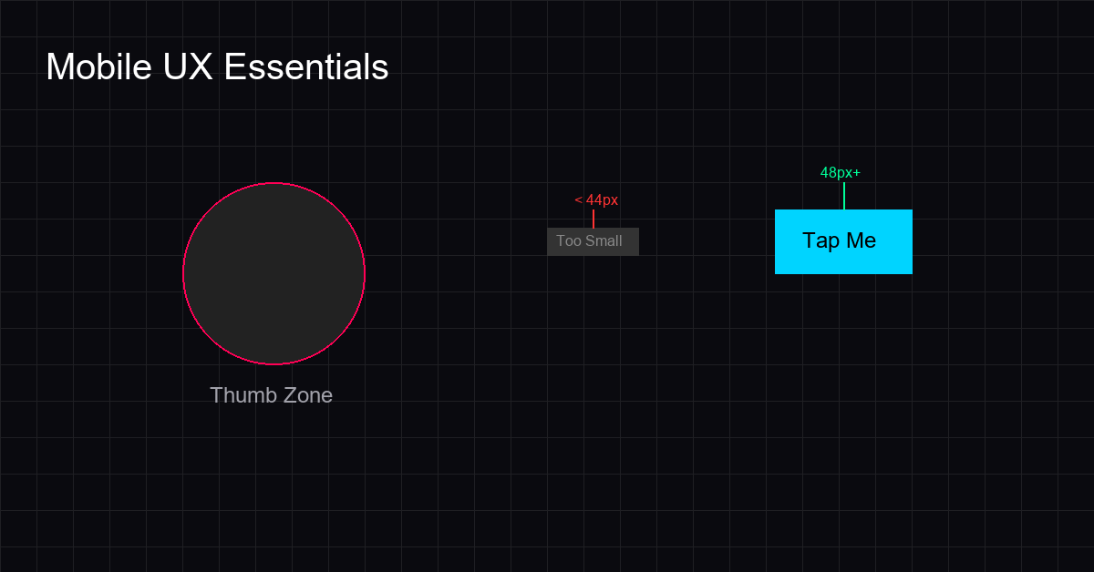 Infographic showing correct touch target sizes and thumb zone mapping