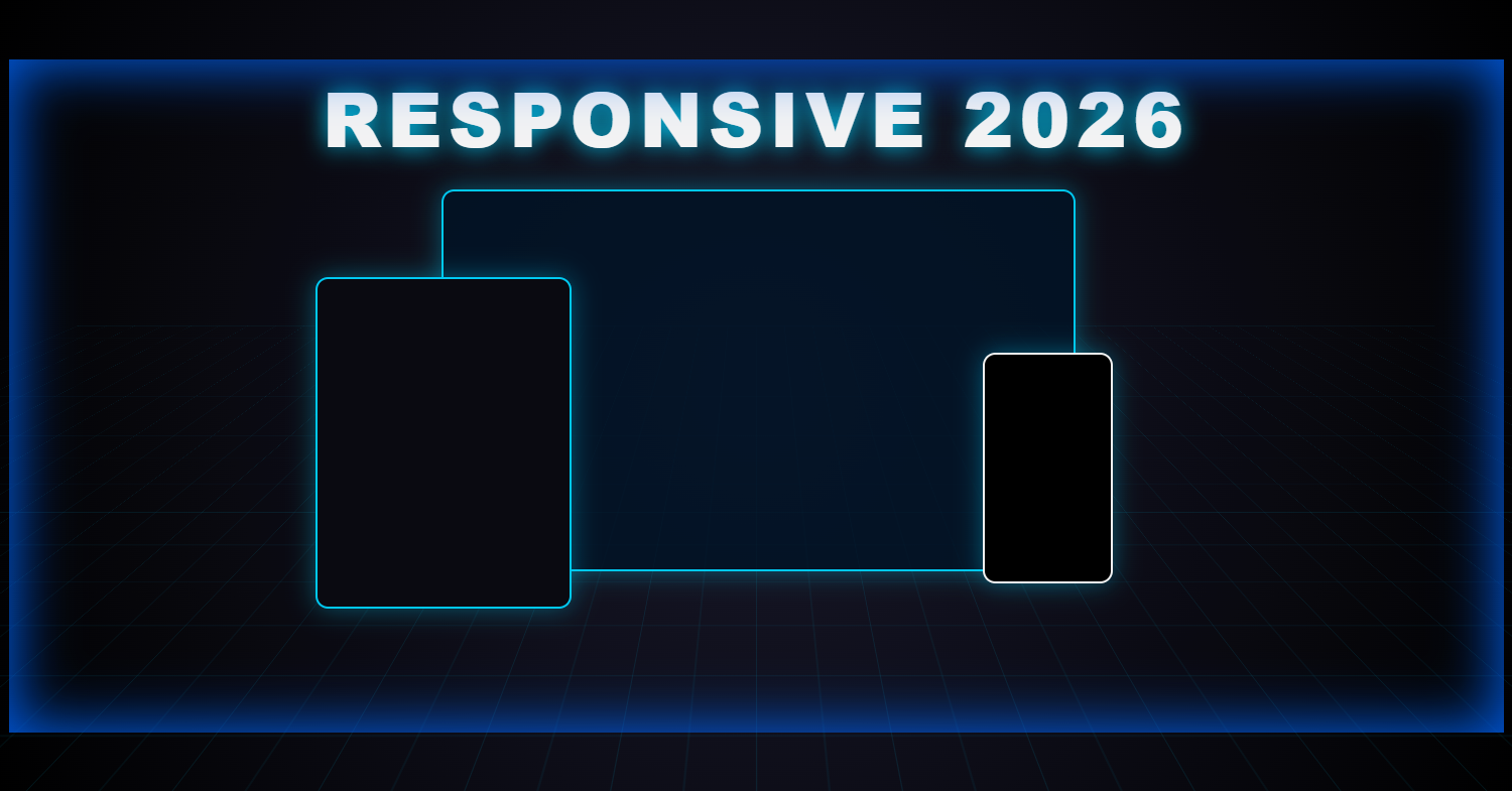 Responsive web design adapting across multiple devices in a futuristic digital environment