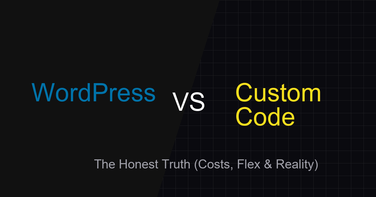 WordPress logo versus Custom Code symbols battle illustration
