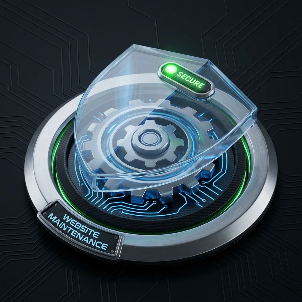 Server rack and security shield representing website maintenance